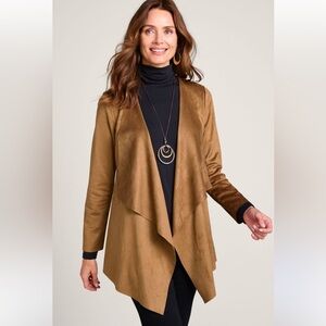 Soft surroundings faux suede ultra soft cardigan top brown Small